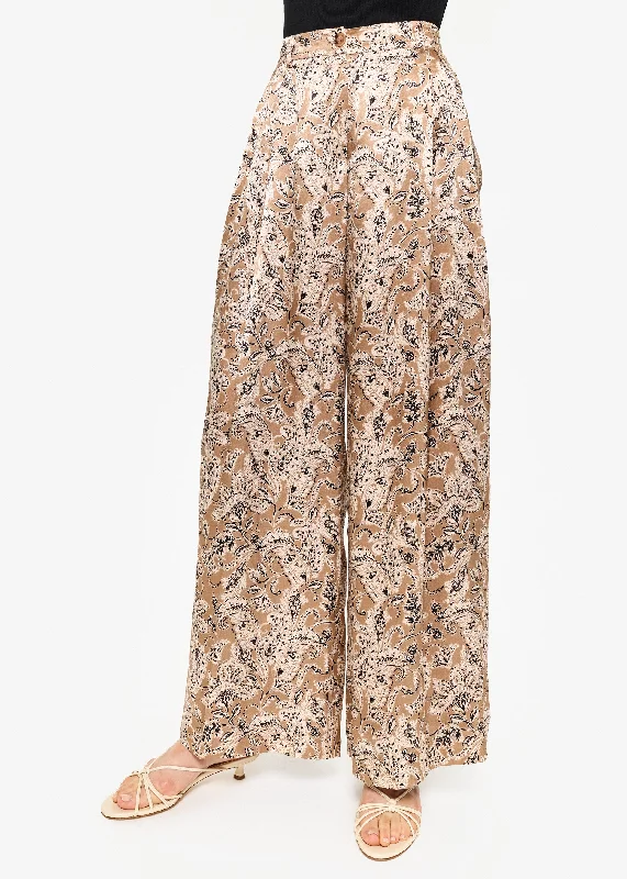 Fabian High Rise Charmeuse Pant Neutral Paisley