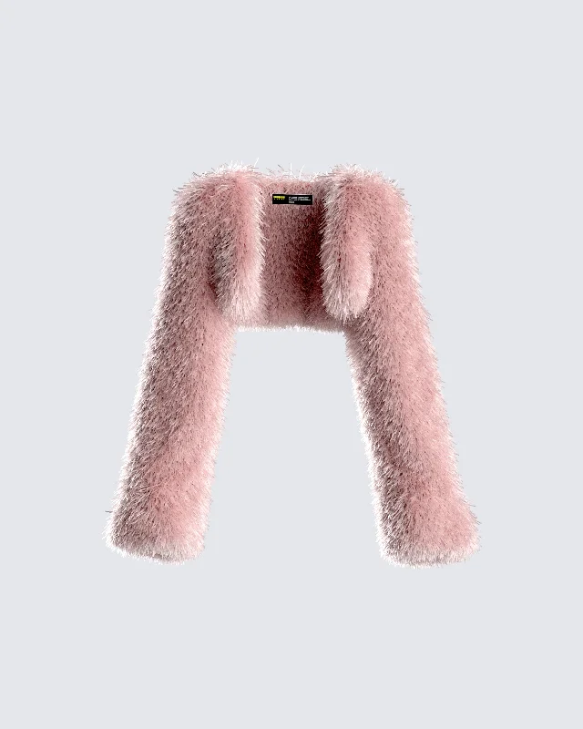 Edith Pink Vegan Fur Shrug Jacket