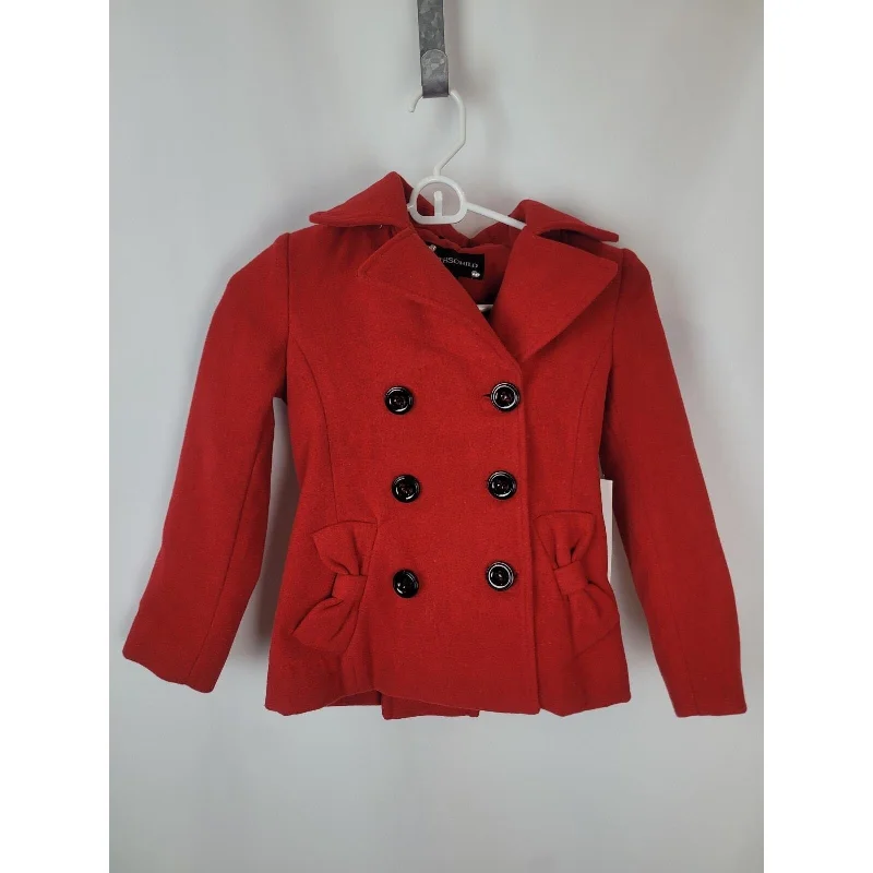 Rothschild Gilrs Hooded Faux Wool Jacket Red Scarlet Size Medium