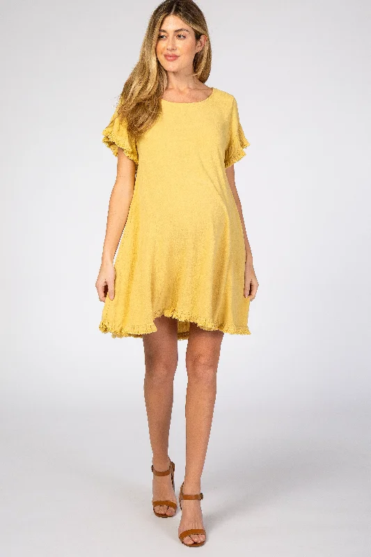 Yellow Fringe Linen Maternity Dress