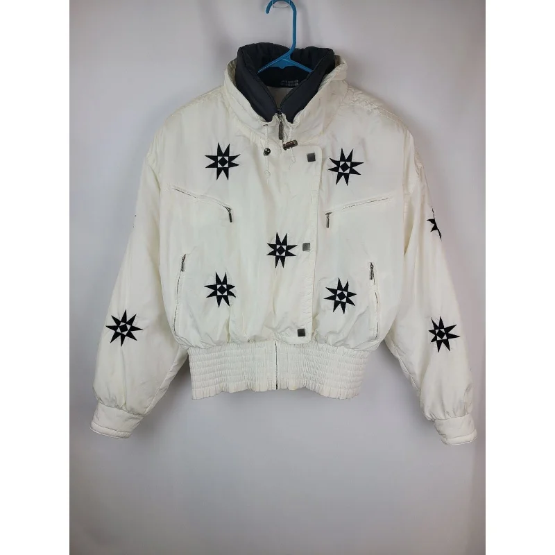 Vtg Head Sportswear Women's White Black Snowflake Embroidered Ski Jacket Sz 12