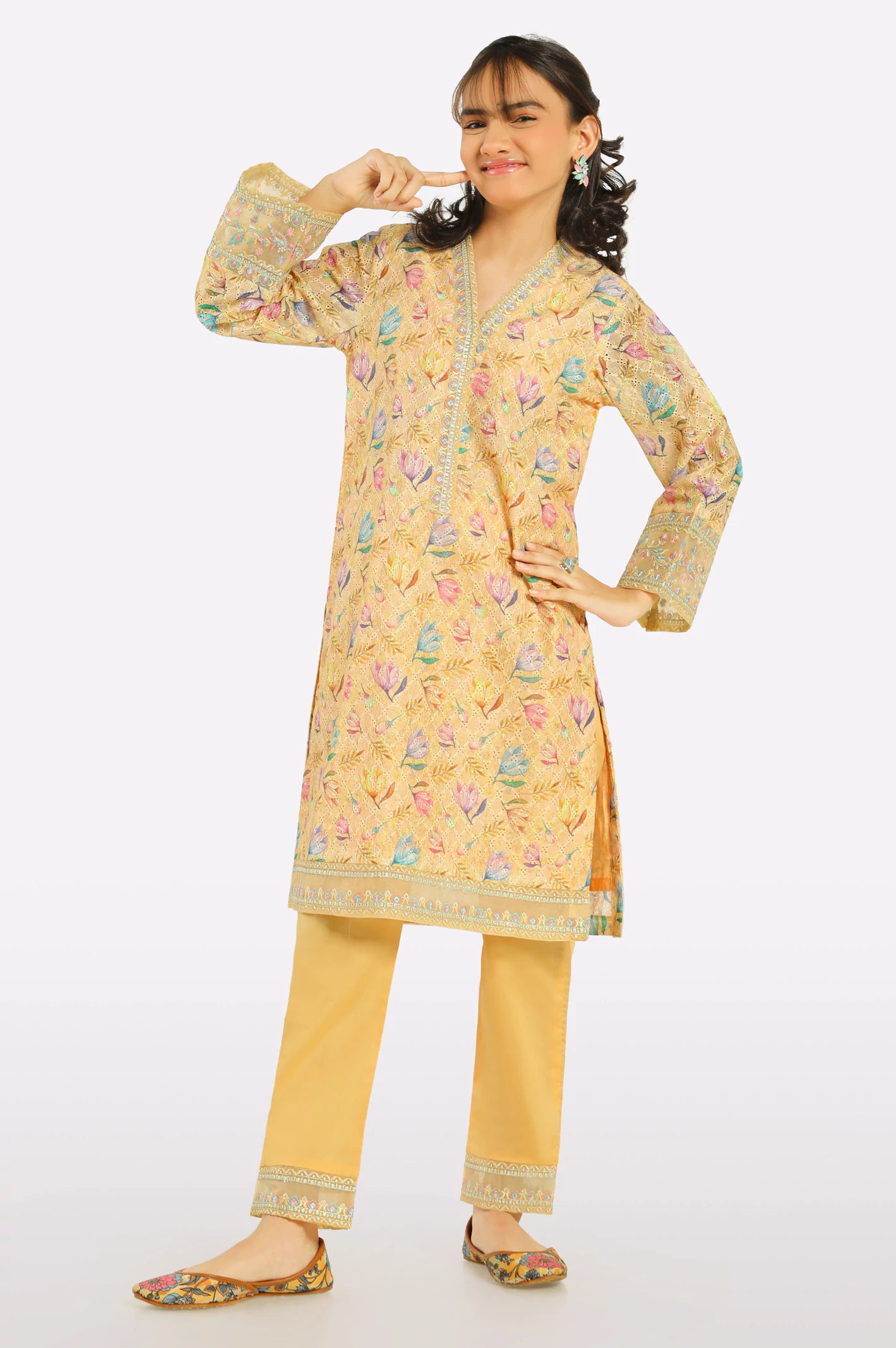 Yellow Embroidered Teens 2PC