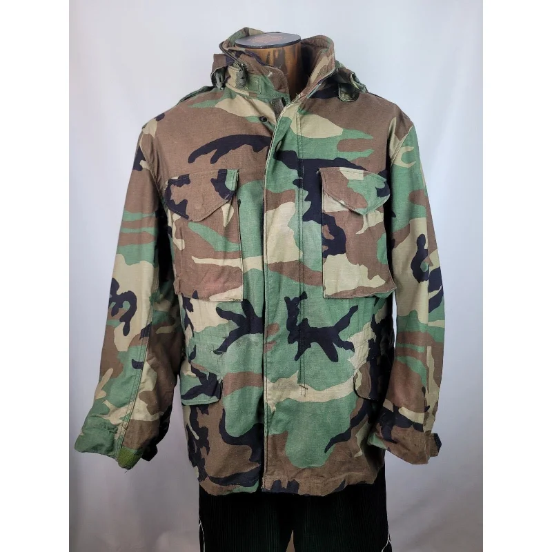 Camo Unisex Army Military Field Hooded Jacket Woodland Cold Weather Sz Med