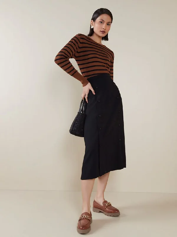 Wardrobe Dark Tan Striped Sweater Top