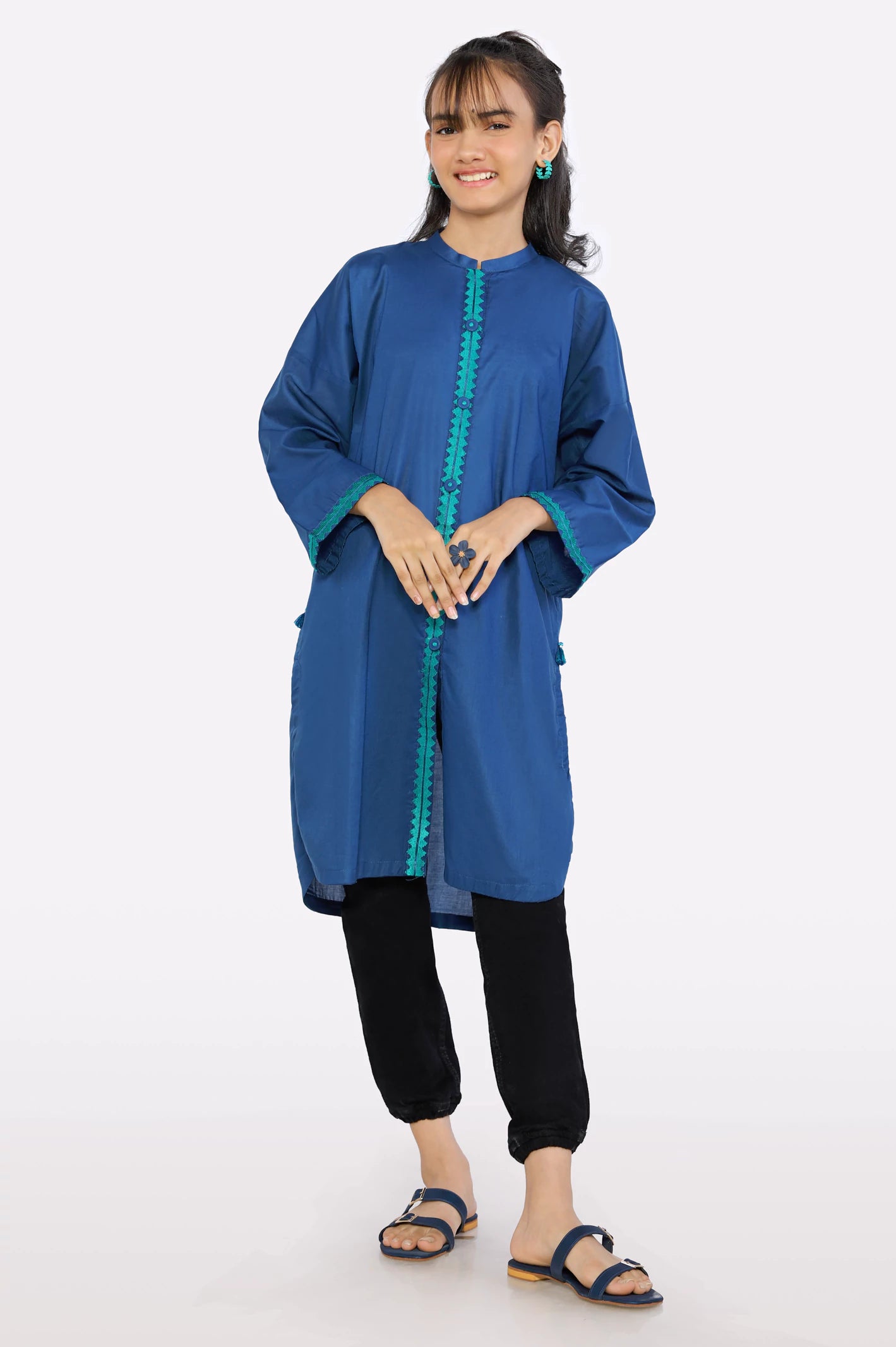 Navy Blue Embroidered Teens Kurti