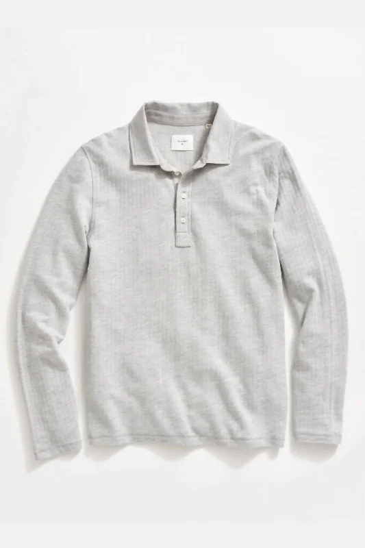 Long Sleeve Herringbone Polo In Light Grey