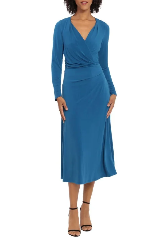 Long Sleeve Wrap Dress In Classic Blue