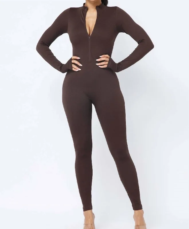 Long Sleeve Jumpsuit In Brown