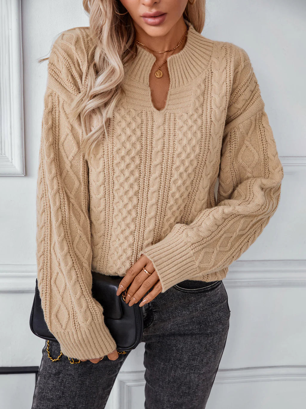 Solid Color Twisted Loose Long Sleeve Sweater