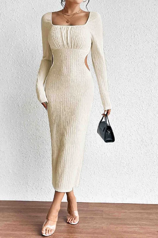 Square Neck Long Sleeve Cutout Knit Dress