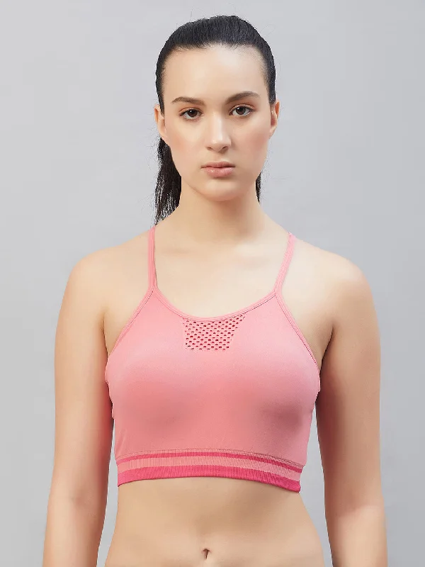 Seamless Women`s  Sports Bra with Thin Straps and Mesh - Tea Rose