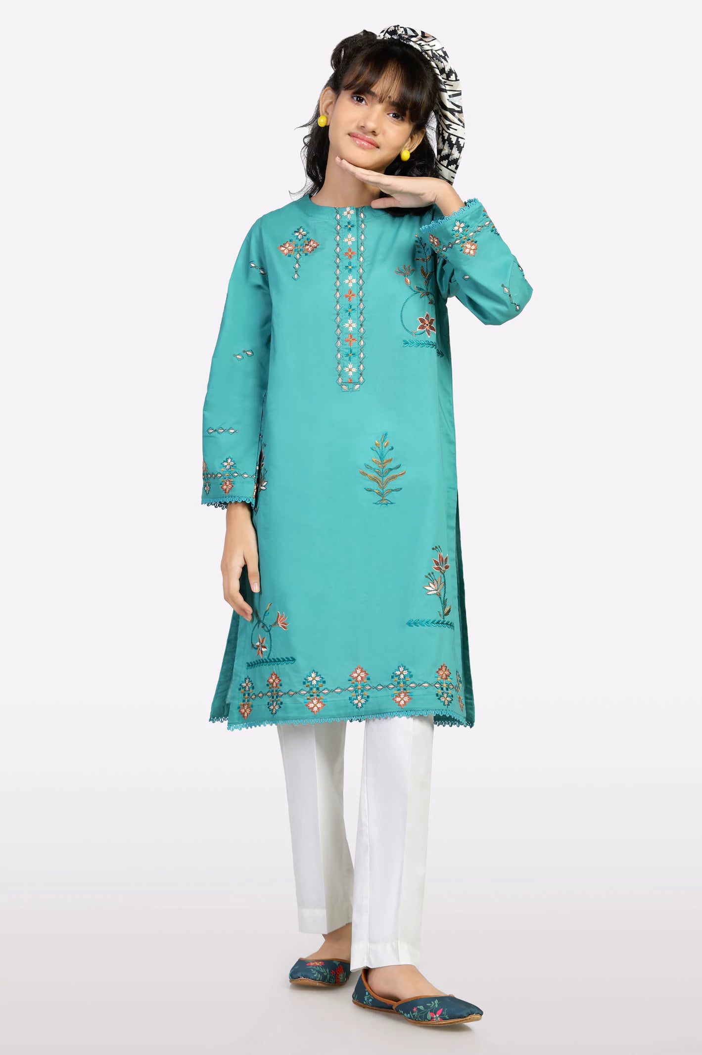 Dark Green Embroidered Teens Kurti