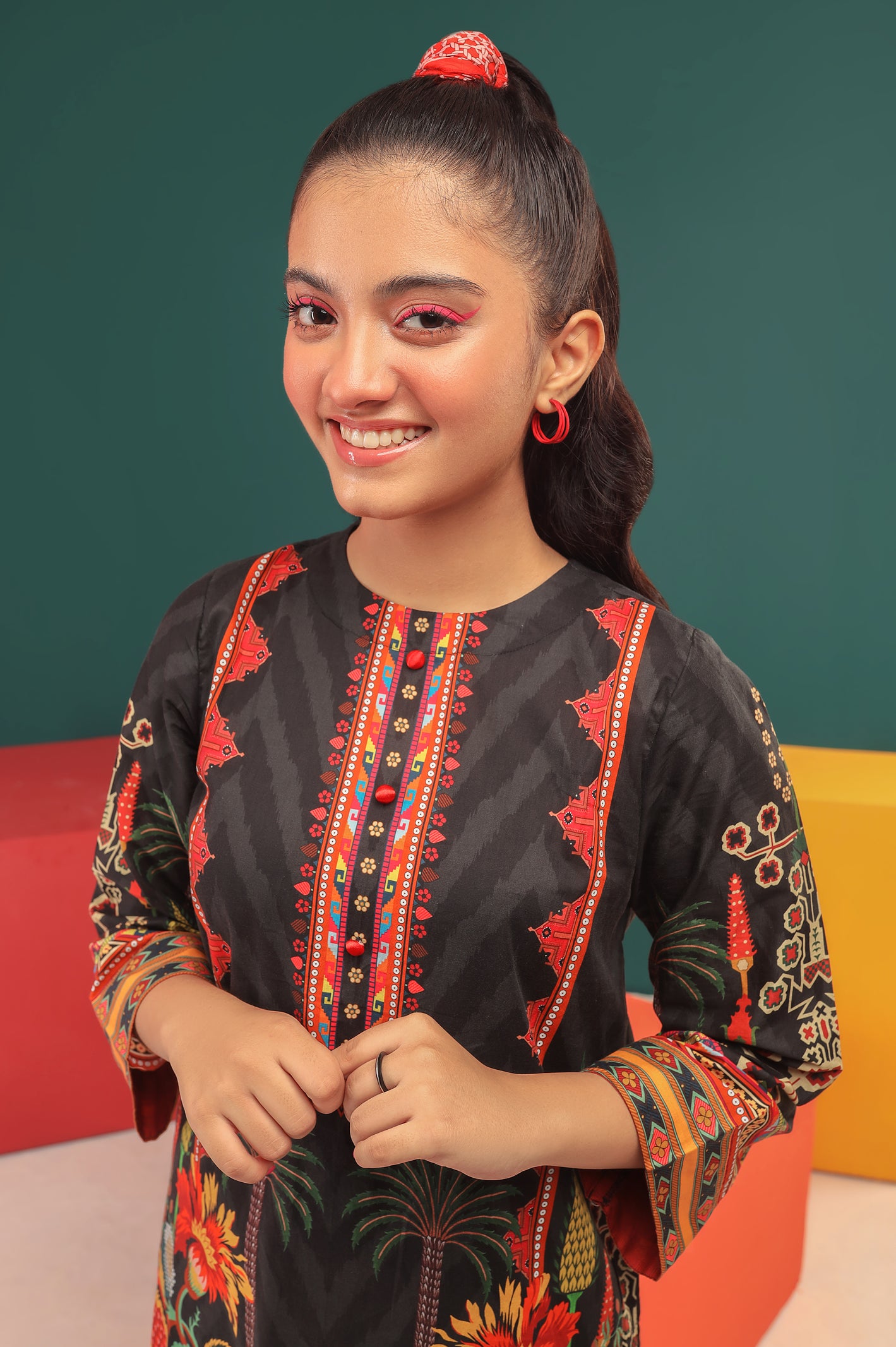 Black Printed Teens Kurti