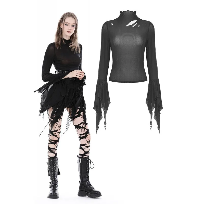 Women's Gothic Cutout Flared Sleeved Mesh Blouse