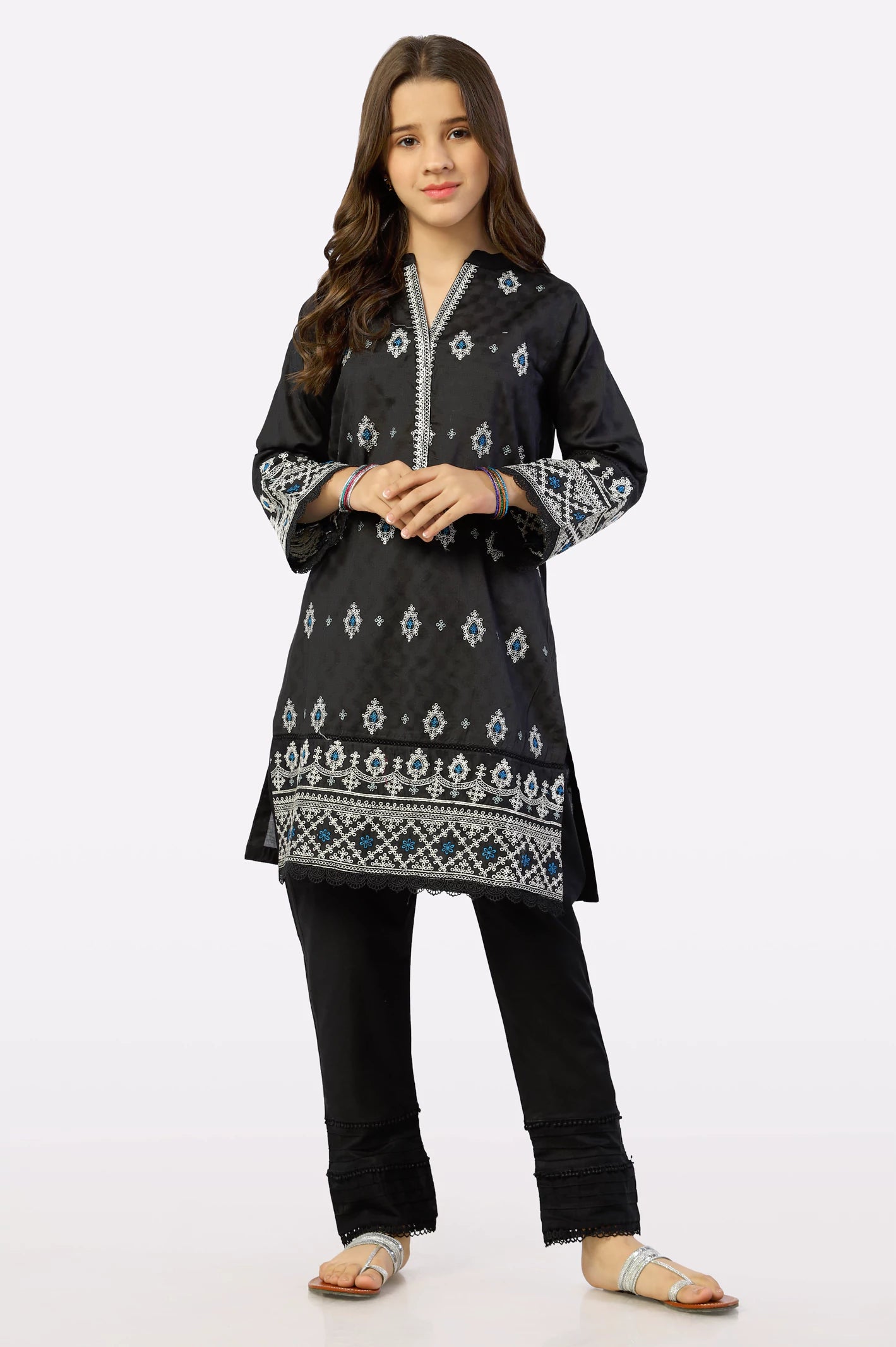 Black Embroidered Teen Kurti