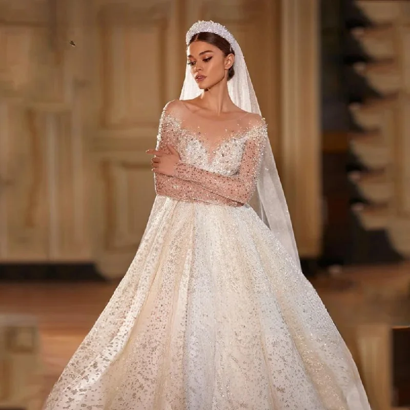 Luxury Long Sleeve Princess Bridal Dress