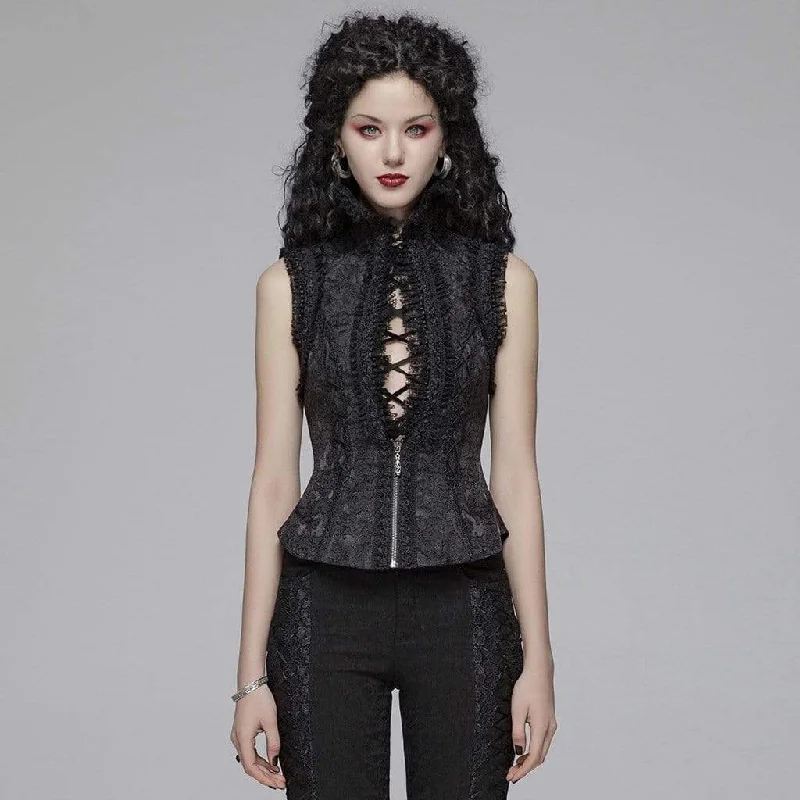 Women's Lolita Lacing Floral Mesh Waistcoat