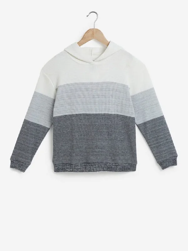 Y&F Kids Grey Colour-Block Hooded Sweater