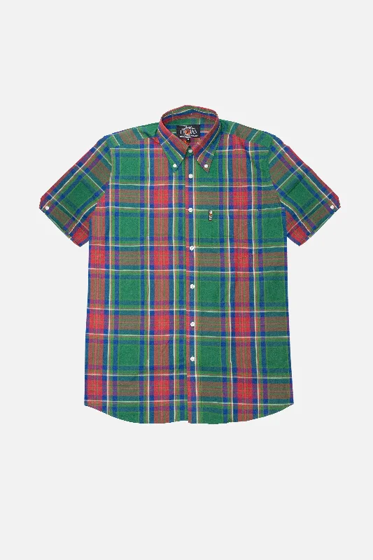 Trojan Records - TC/1047 Forest Green Multi-check S/S B/D - Shirt