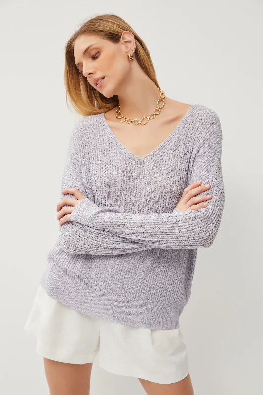 Periwinkle Knit V-Neck Long Sleeve Top