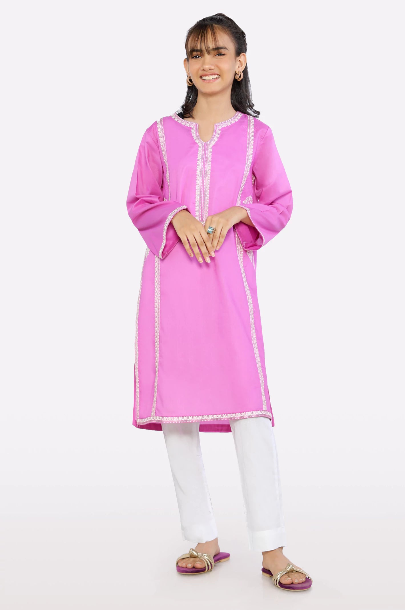 Pink Embroidered Teens Kurti