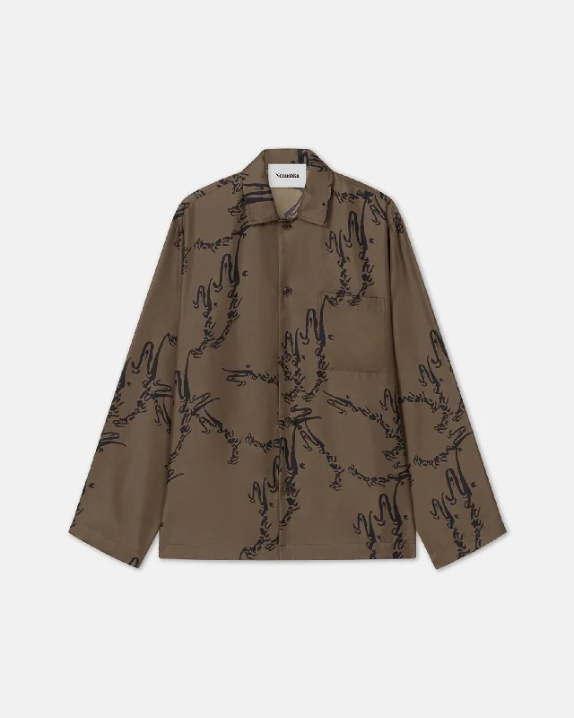 Jelmer - Printed Silk-Twill Shirt - Khaki