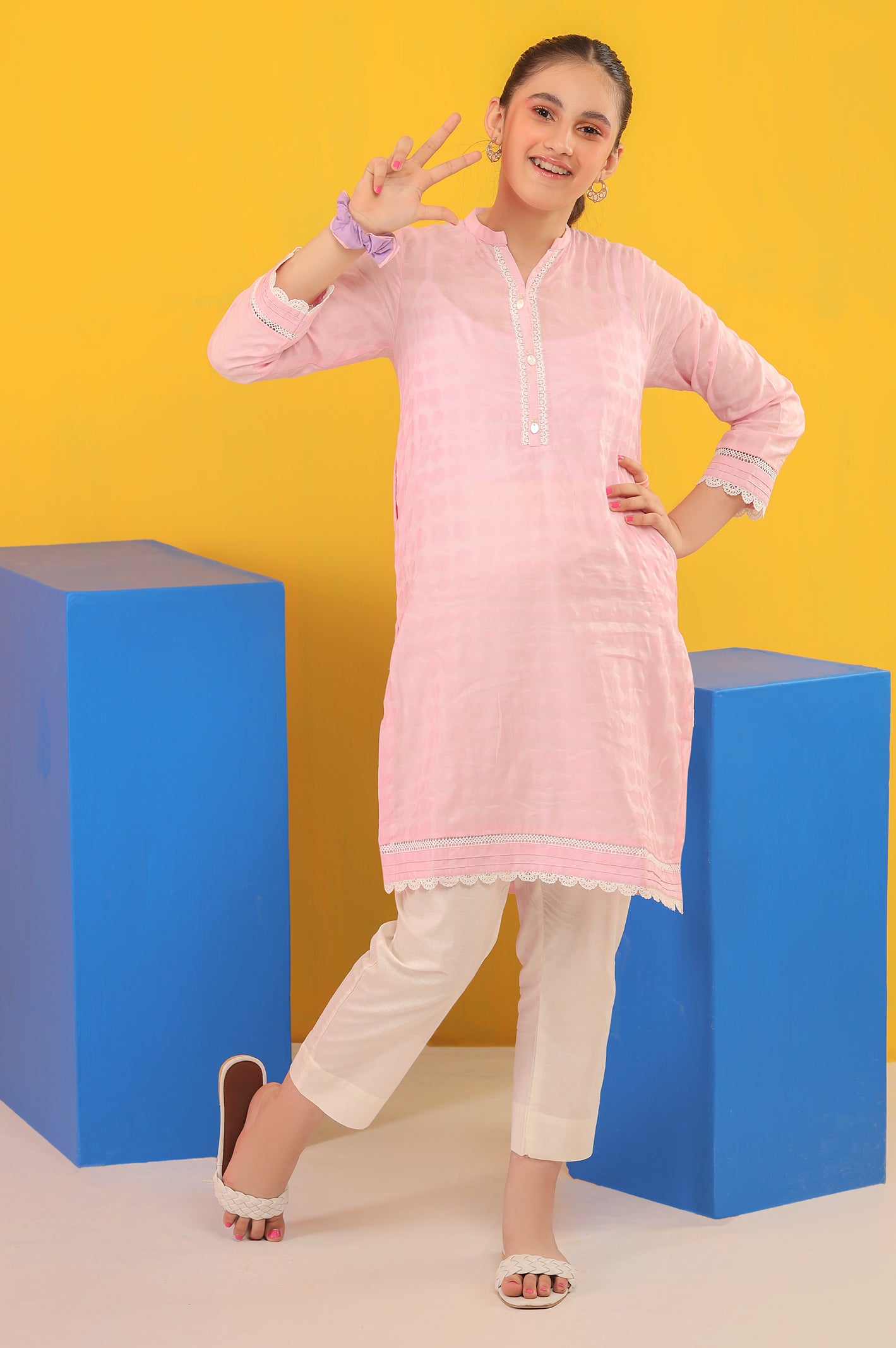 Pink Solid Teens Kurti