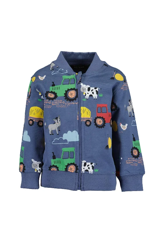 Blue Seven Baby Boy Farm Print Sweat Jacket, Blue