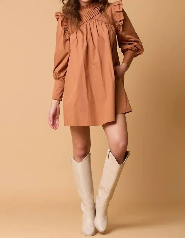 Long Sleeve Paige Mini Dress In Brown