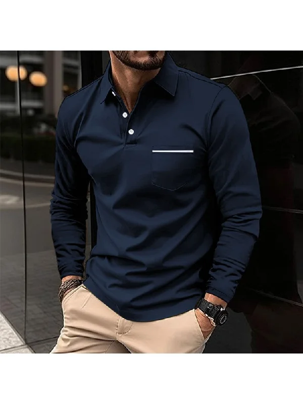 Patchwork Loose Long Sleeve Polo Shirt