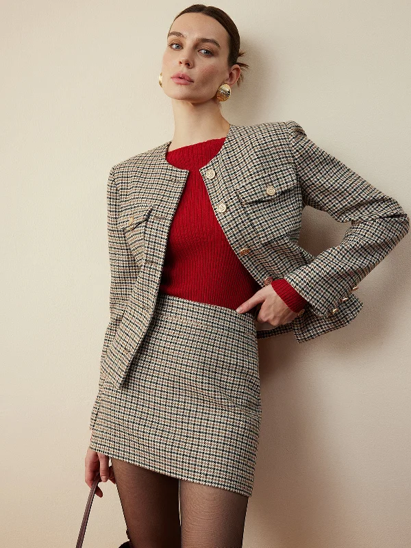 Houndstooth Button Short Jacket