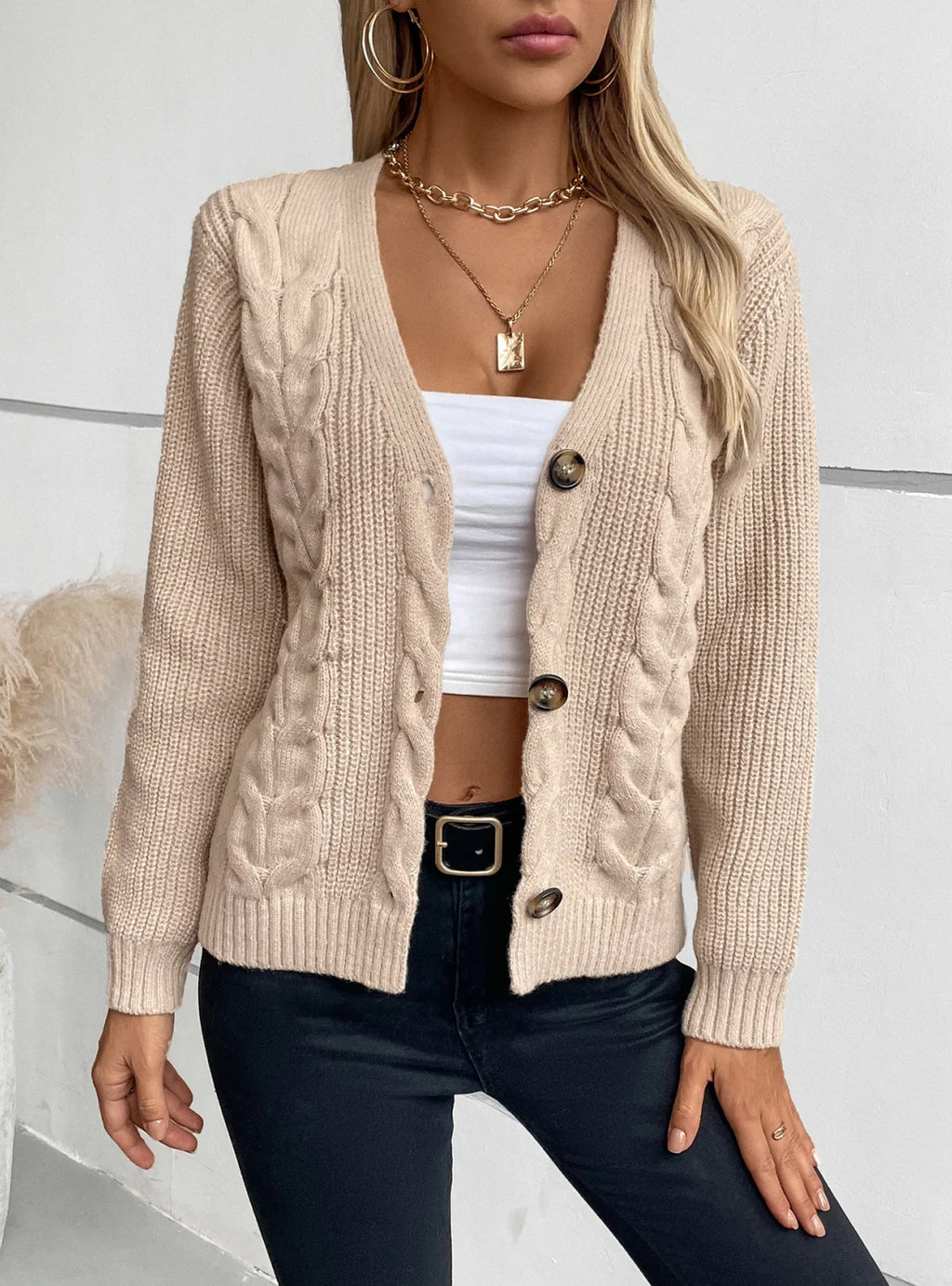 Solid Color Twist Single-breasted Sweater Coat