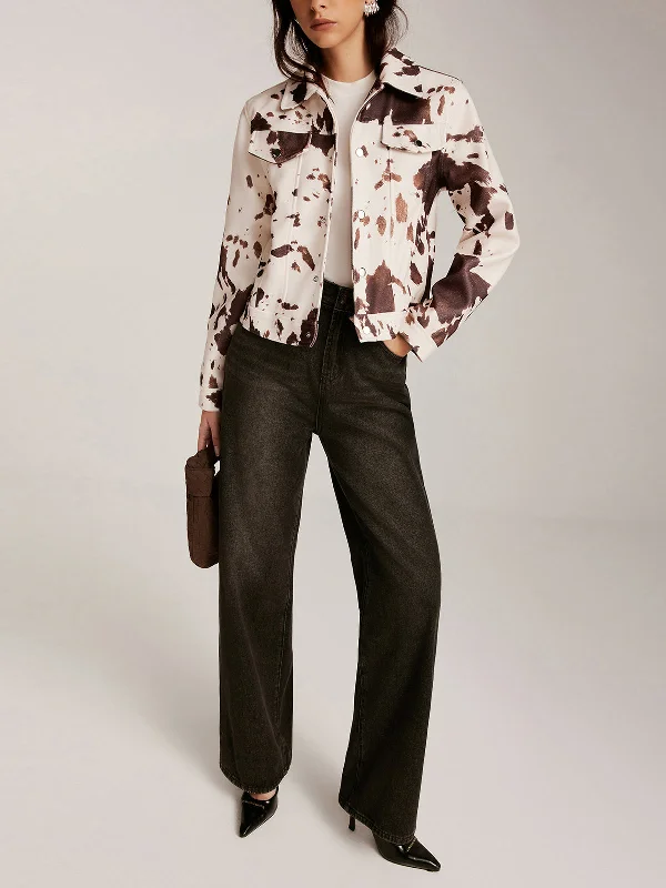 Cow Printed Tweed Short Jacket