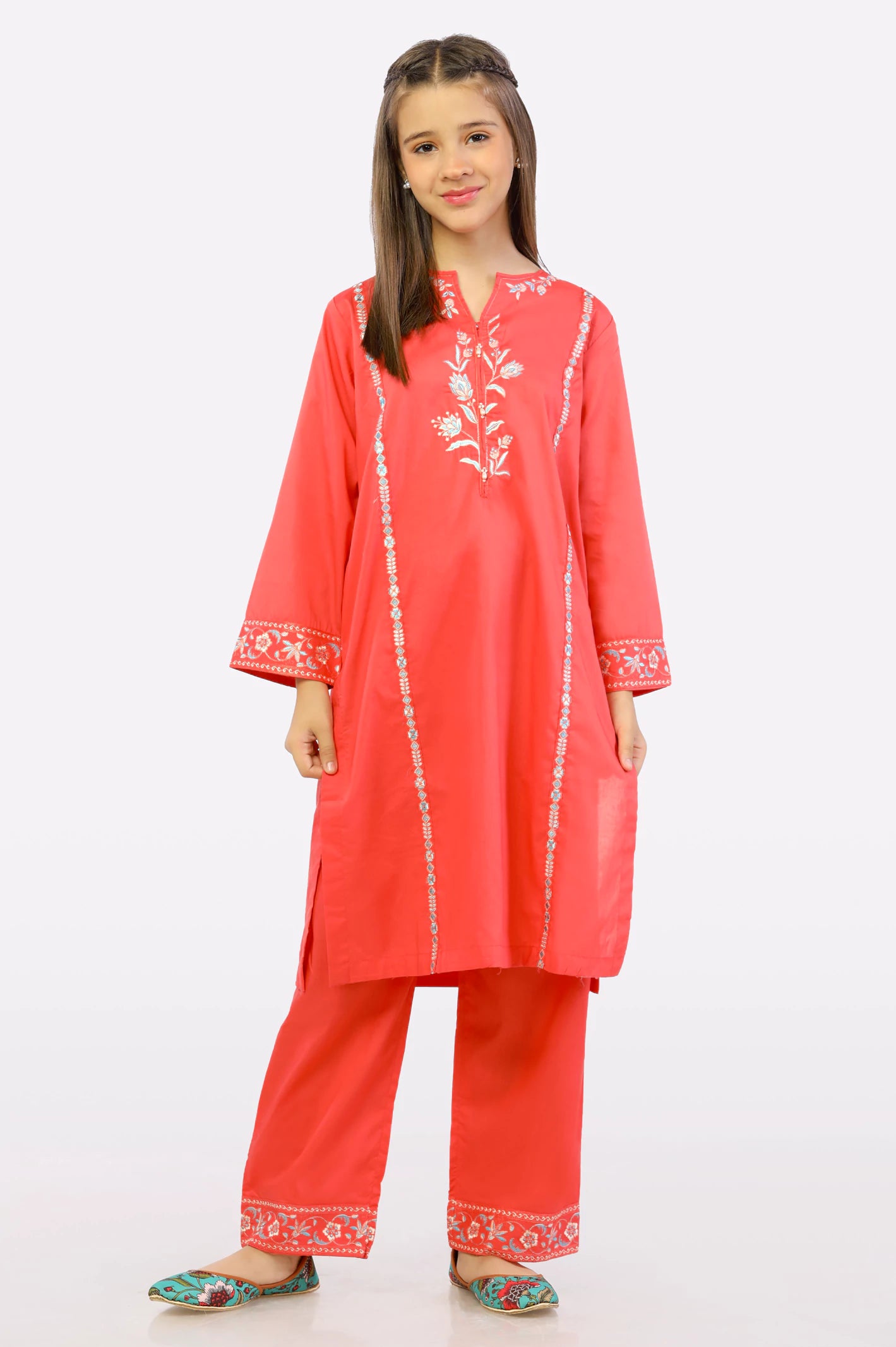 Coral Embroidered Teens 2PC