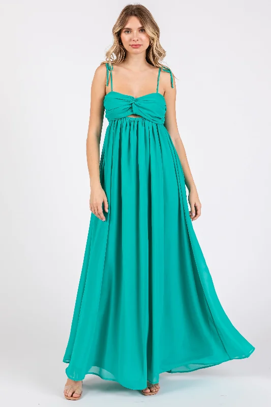 Jade Chiffon Sleeveless Cutout Front Maxi Dress