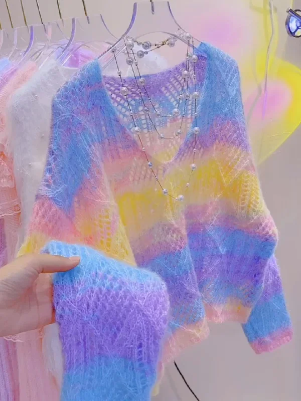 Pearls Vibrant Rainbow-Colored Knit Sweater