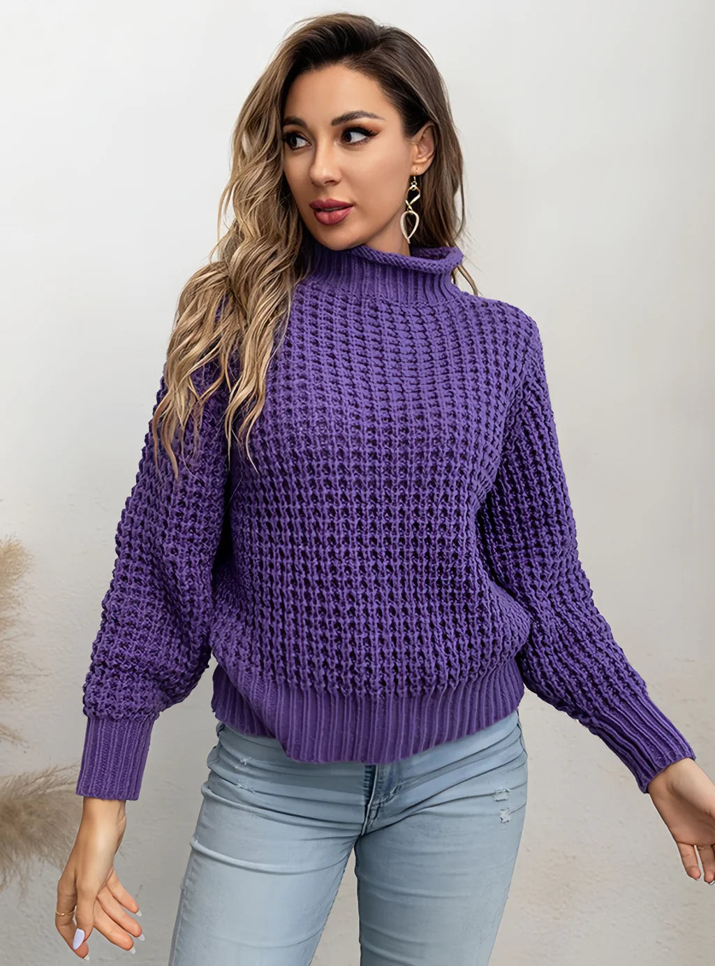 FASHION HIGH-NECKED PULLOVER LOOSE SOLID COLOR SWEATER