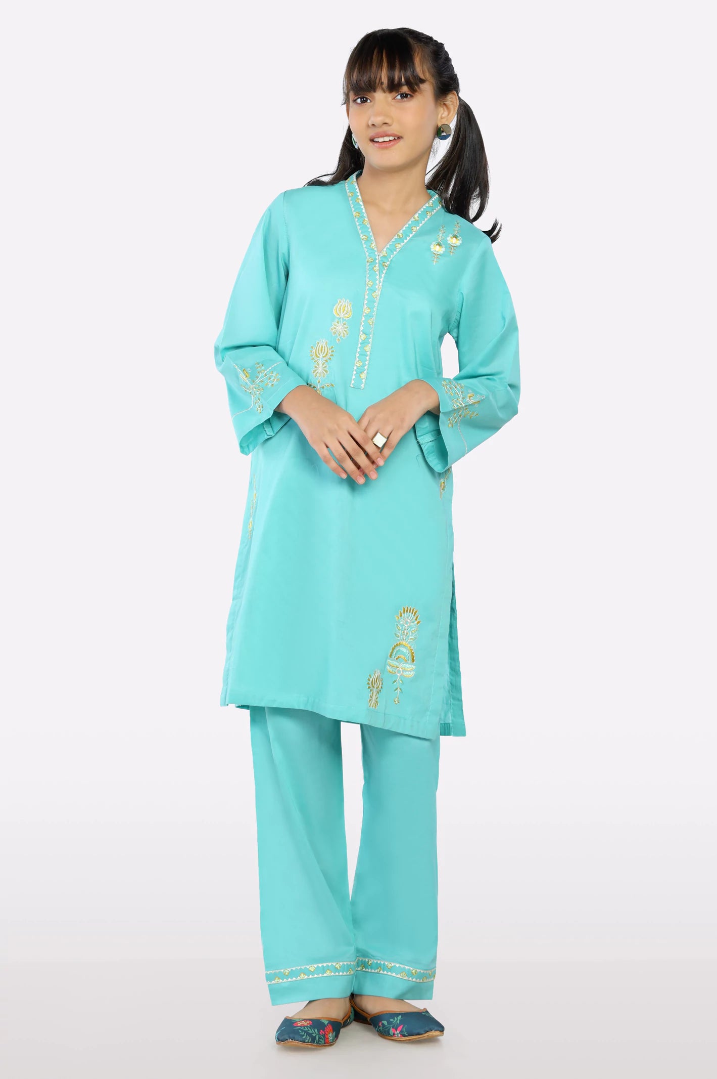 Sky Blue Embroidered Teens 2PC