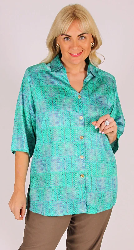 Swiss Cotton Shaped Neck Blouse Teal