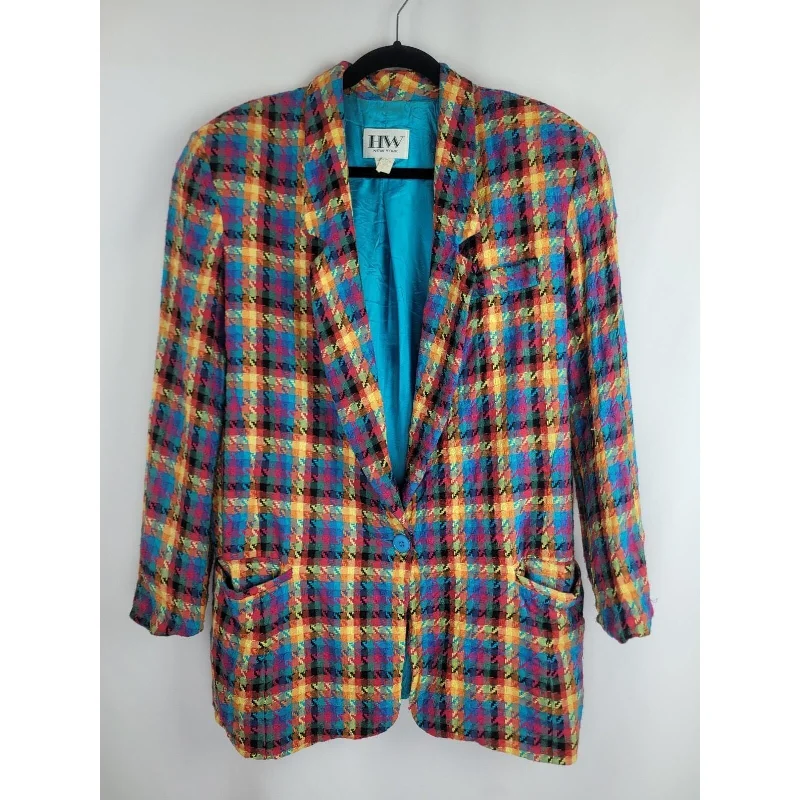 Vintage 80's HW New York Multicolor Checkered Plaid Blazer Suit Jacket Size M