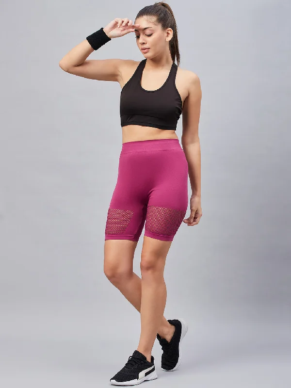 Seamless Women Pink Short with Mesh Structure