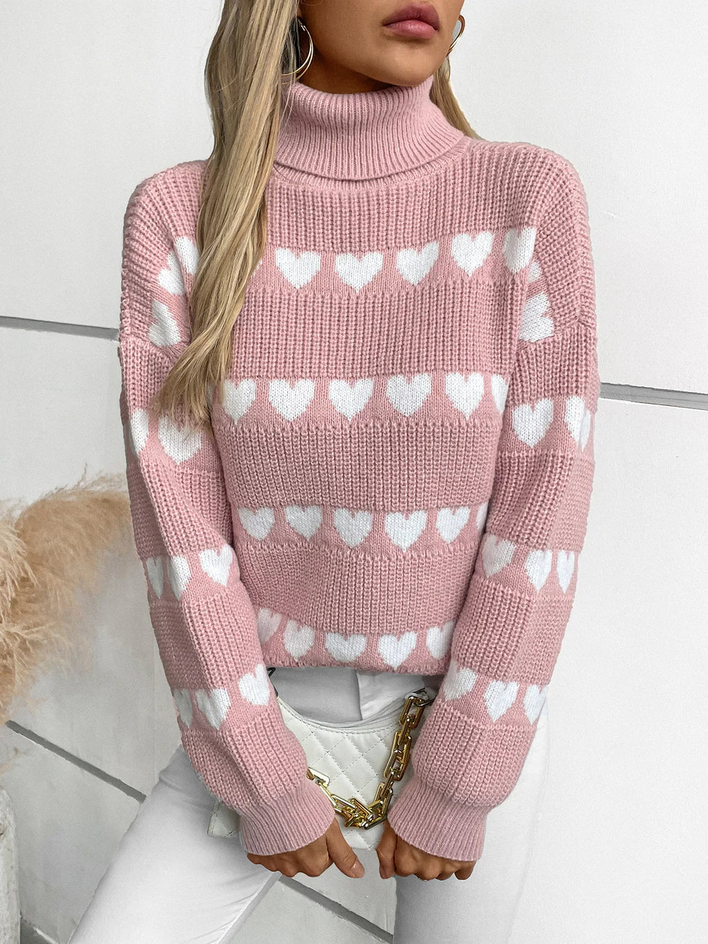 Lapel Love Heart Pullover Long Sleeve Sweater