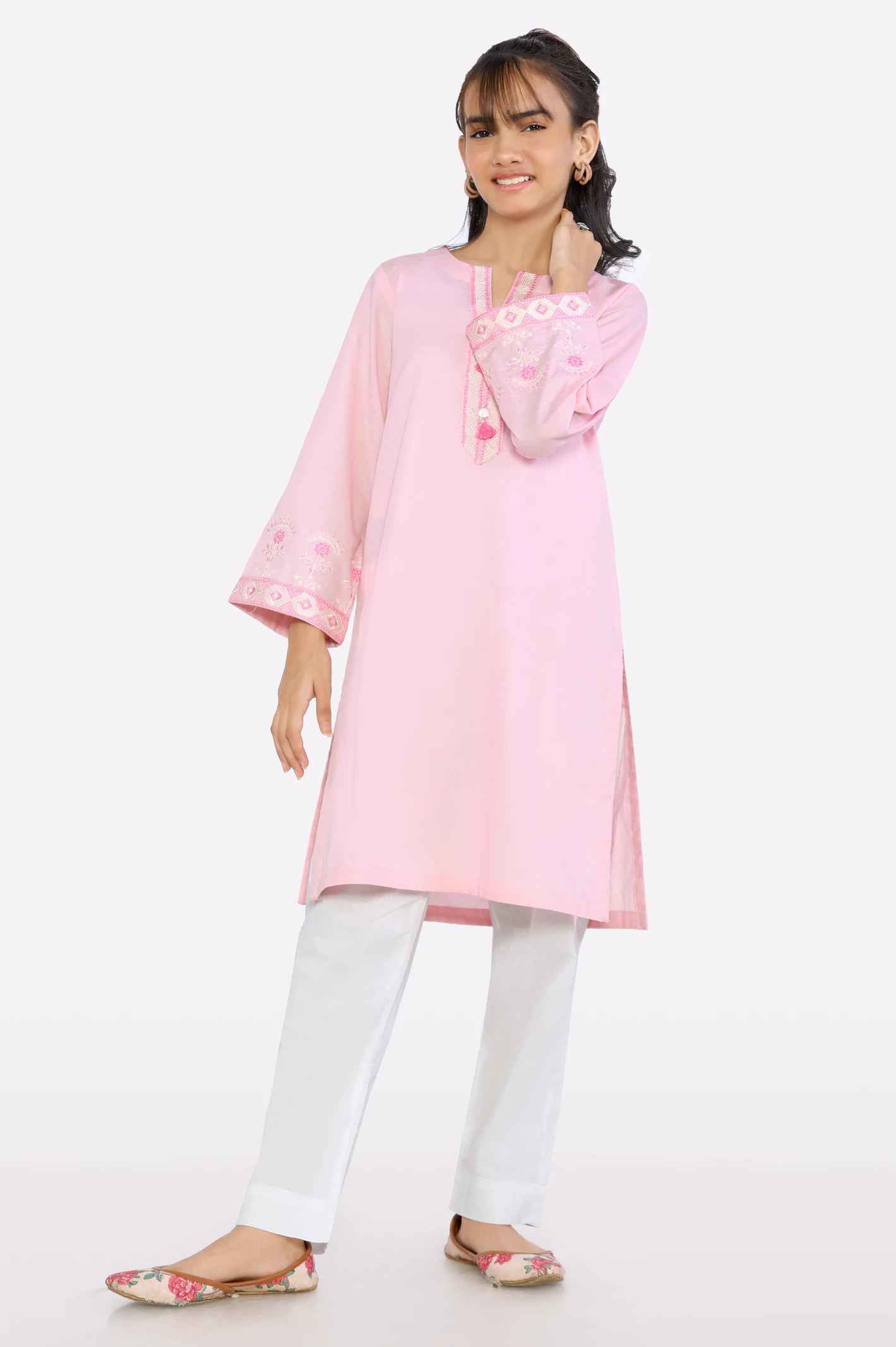 Pink Embroidered Teens Kurti