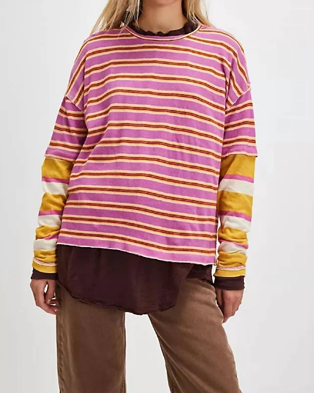 Nina Stripe Long Sleeve Tee In Lilac