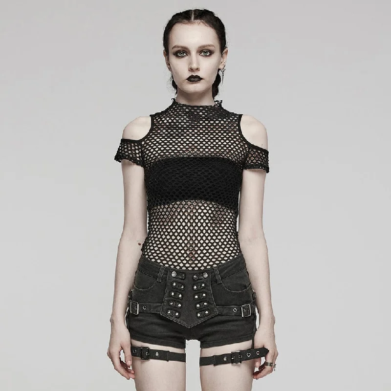 Women's Punk Sheer Cutout Mesh Top Black