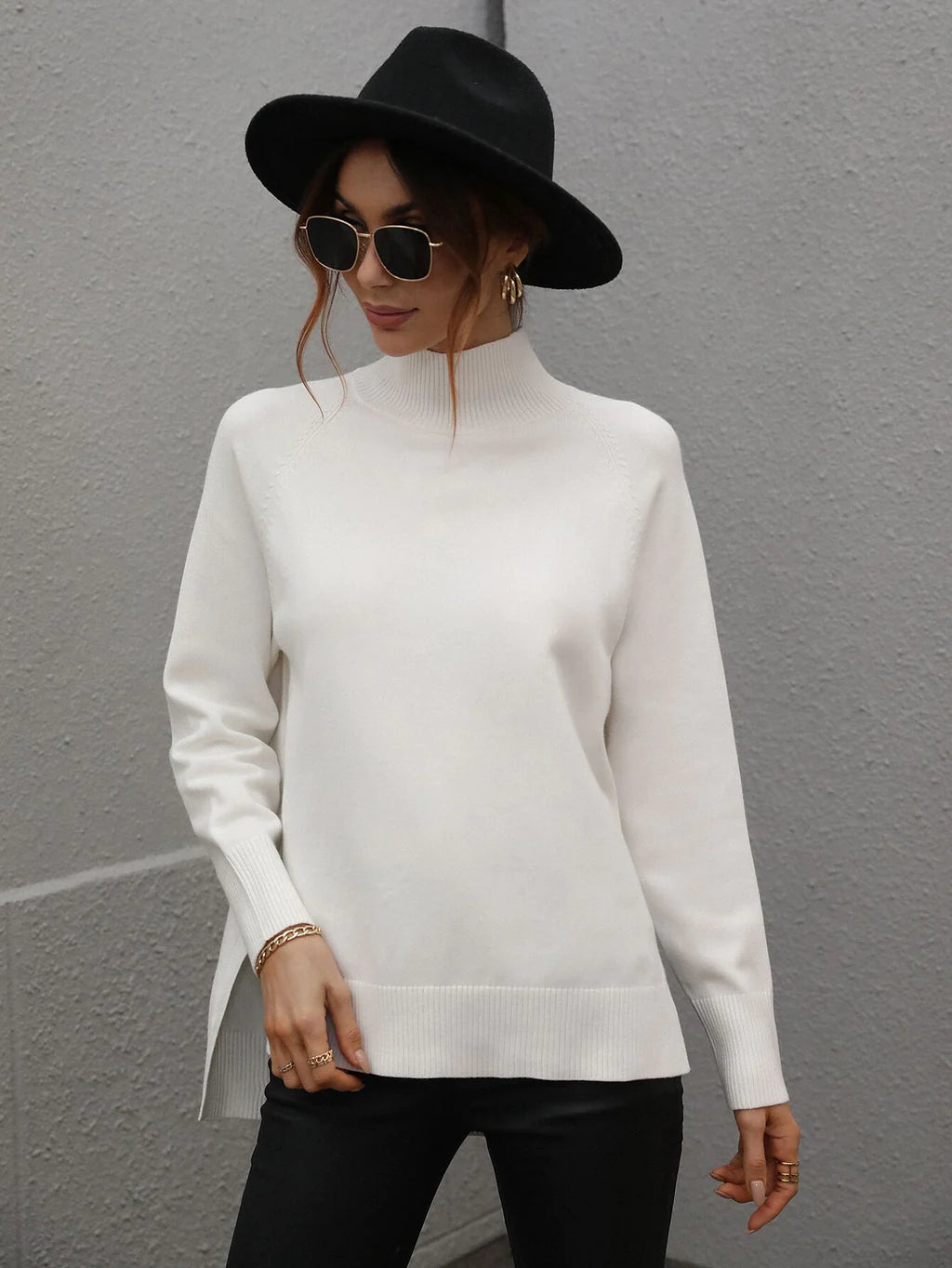 FASHION SOLID COLOR HIGH NECK SWEATER