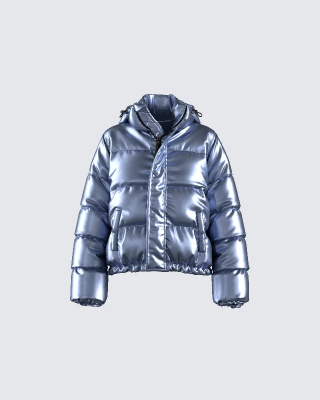 Azalea Blue Metallic Puffer Jacket