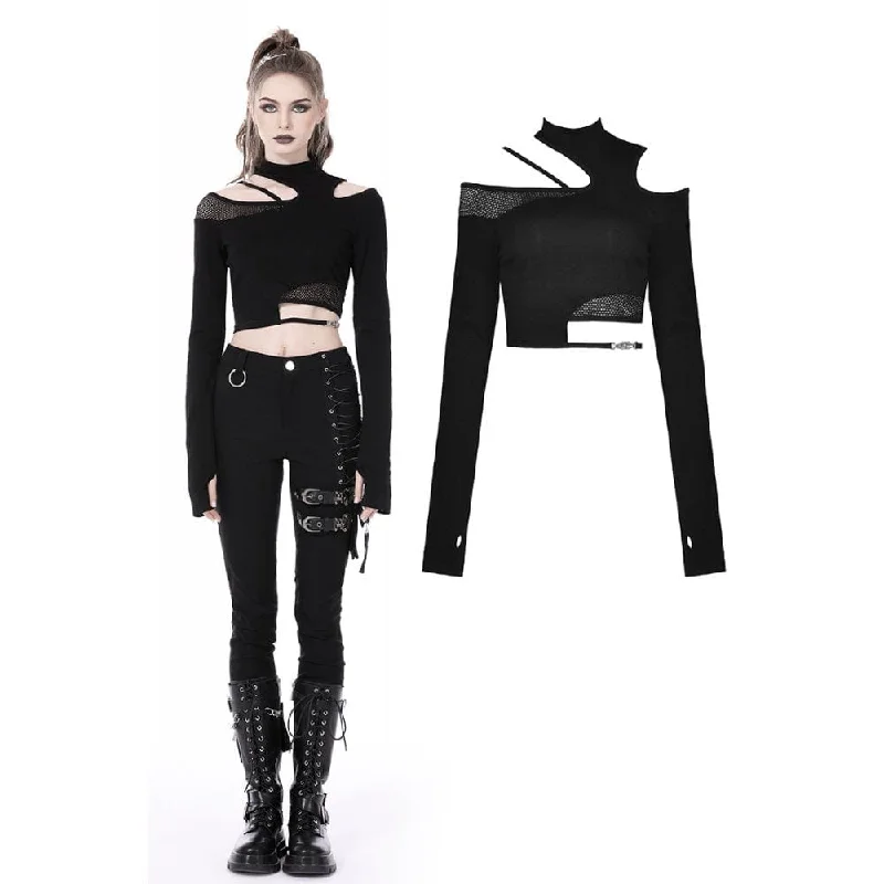 Women's Punk Irregular Cutout Mesh Splice Crop Top