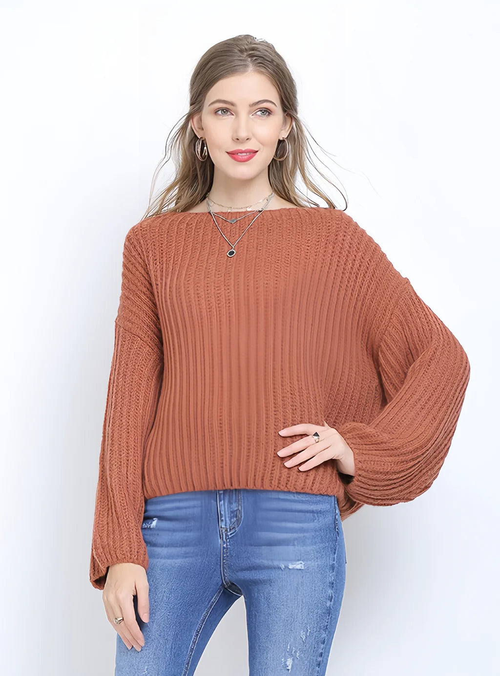 CLASSY SOLID COLOR LONG-SLEEVED LOOSE SWEATER