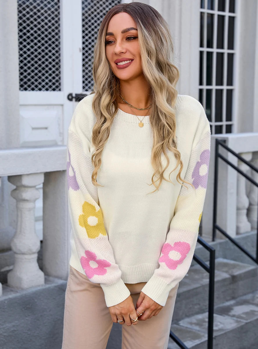 Loose Flowers Print Long Sleeve Sweater